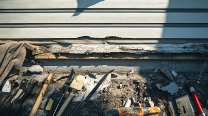 Weathered house siding repair home improvement project damaged wood