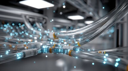 A tangle of various wires displaying a modern network infrastructure setup