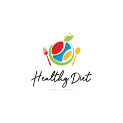 Fototapeta premium Healthy Diet Logo Template Vector on Isolated White Background