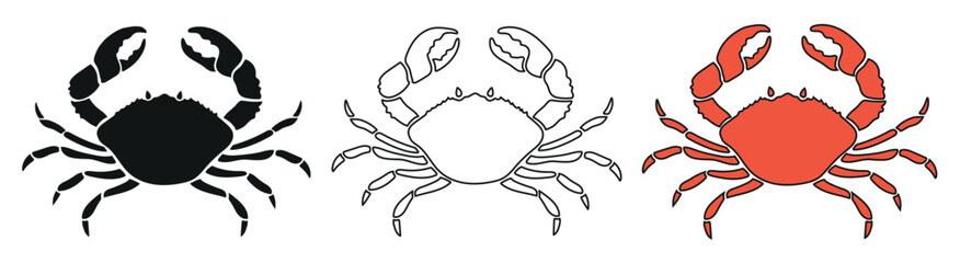 Crab vector. Vectors isolated on white background. Solid, line and colored style. Illustration for graphic design, web, logo, mobile, menus, boxes, posters, promotions, icons, symbols..eps