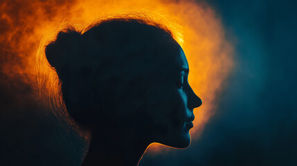 Silhouette of a head evokes anxiety and inner turmoil, minimalistic and abstract.