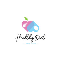 Healthy Diet Logo Template Vector on Isolated White Background