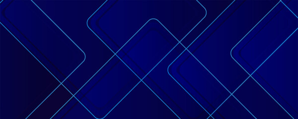 Abstract blue glowing geometric shapes on dark blue background. Modern shiny blue circle lines pattern. Futuristic technology concept. Suit for cover, poster, banner, brochure, header, website