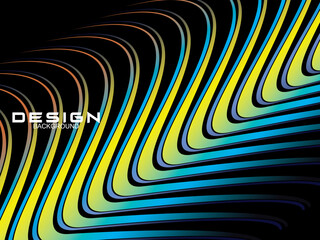 Black background with abstract rainbow wave lines, vector illustration.