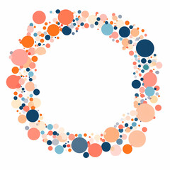 Colorful abstract circular design. Pastel peach, coral, and blue circles create a festive frame.
