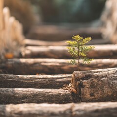 Fototapeta premium New growth emerging from wooden path
