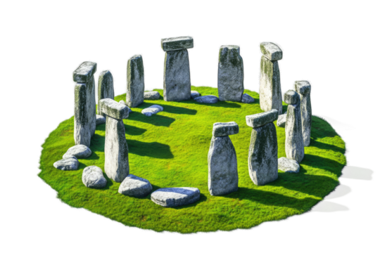 Ancient stone circle on grassy mound