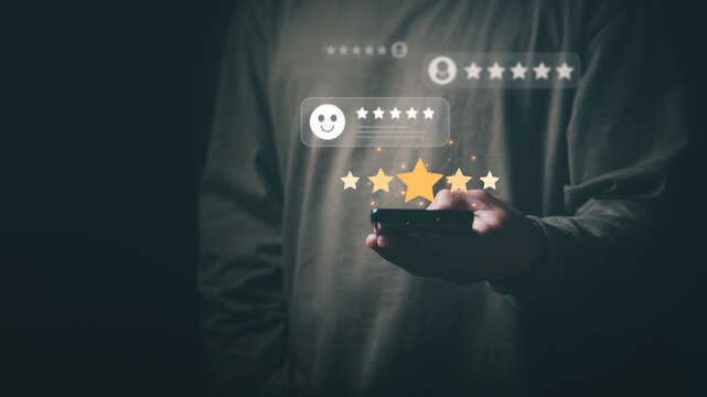 Customer services best excellent business rating experience. Satisfaction survey concept. user gives ratings to service experience on the online application, online marketing, and business processes.