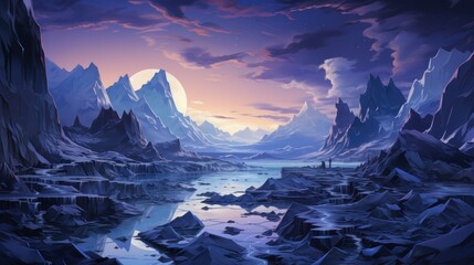 Serene Mountain Lake at Dusk: A Digital Painting