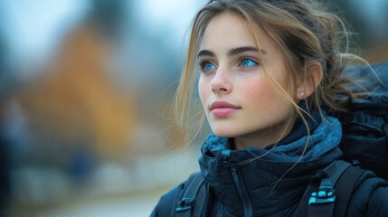 A Dreamy Gaze: Young Woman Traveler in the Wild