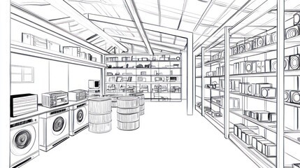 Fototapeta premium Interior sketch of a vintage appliance store