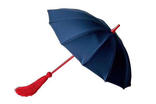 Elegant navy umbrella with a red tassel handle