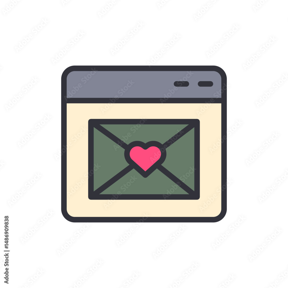 Poster romantic email message inside browser window for digital communication