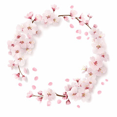Delicate pink cherry blossoms arranged in a circular frame, creating a lovely floral design perfect for spring or wedding themes. The soft petals and branches are beautifully illustrated against a cle