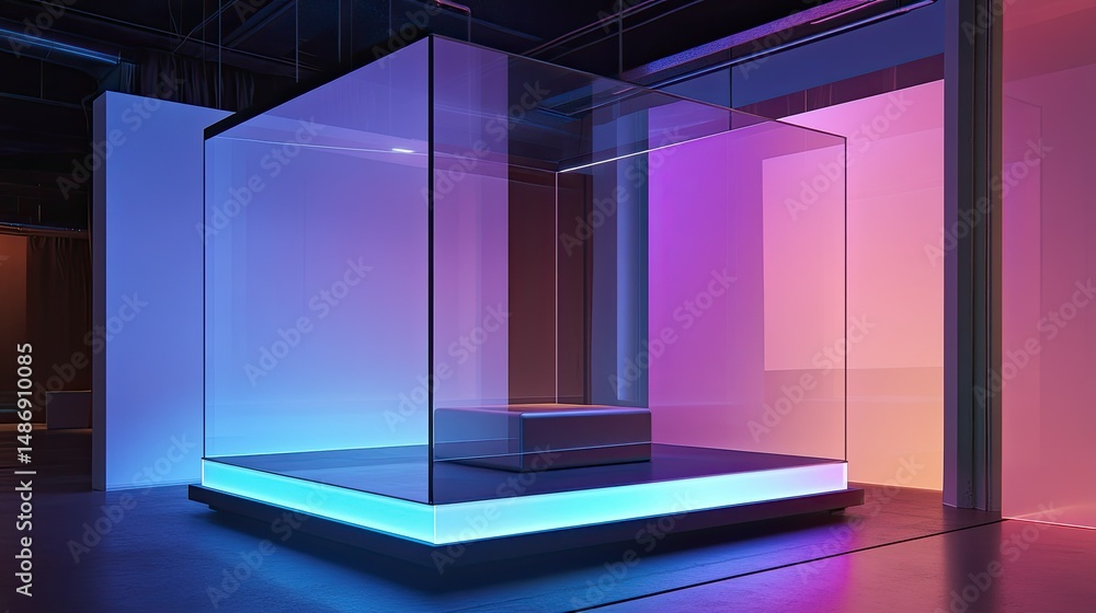 Aufkleber luminous display case with gradient backdrops in a modern gallery setting