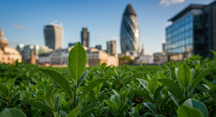  London Skyline Through Greenery: Cityscape Views, UK Landmarks, Urban Nature, Gherkin, Financial District, Travel Photography