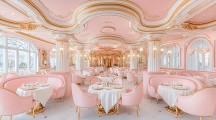Luxurious pink restaurant with ornate details