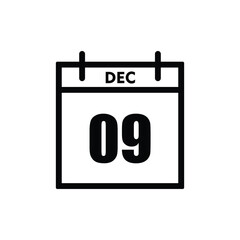 calender icon, 09 december icon with white background