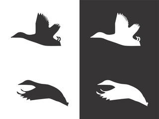 Obraz premium Collection of flying duck silhouette, black and white vector design
