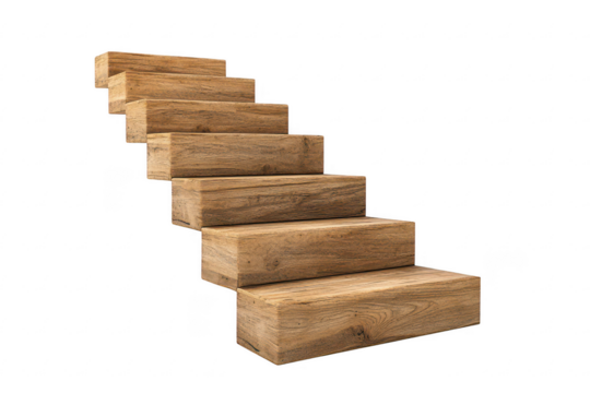 Modern floating wooden staircase with minimalist rectangular step design for interior architecture isolated on a transparent background - Powered by Adobe