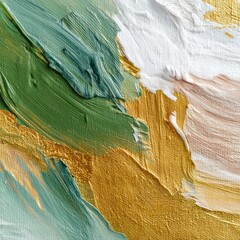 Green, gold, and white strokes on canvas form an abstract background, perfect for a banner design.