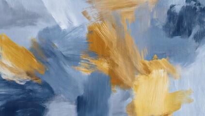 Gold, grey, and blue paint strokes create a striking, abstract backdrop for banners.