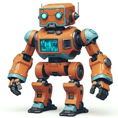 Black Bipedal War Robot with Tracked Feet and a Mounted Cannon Turret

