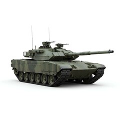 Modern Camouflaged Battle Tank Isolated on a White Background
