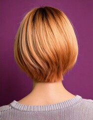 Naklejka premium 金髪のショートカットの女性の後ろ姿