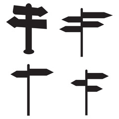 Black Direction Signpost Vector Icons Set Isolated on White Background

