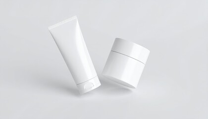 Mock up of skincare cream cosmetic jar, blank white tube isolated on light pastel backgrund
