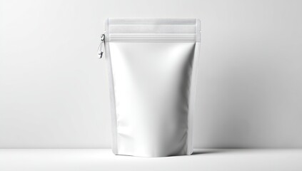 White stand-up pouch mockup with blank design, featuring a zipper closure for modern packaging display.