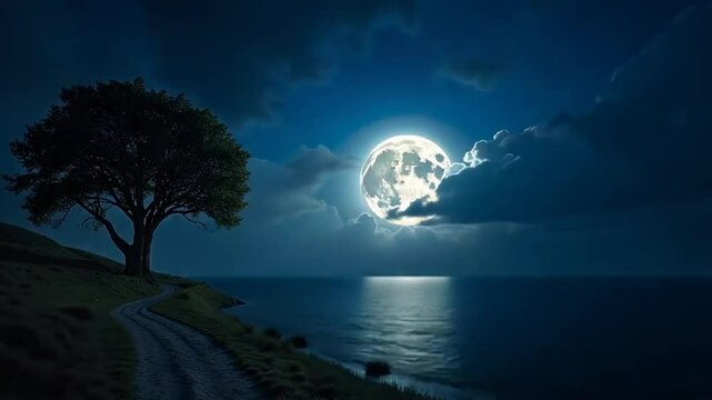 Lone Tree on Beach Under Moonlight &ndash; 4K Serene Night Scene (Solitude