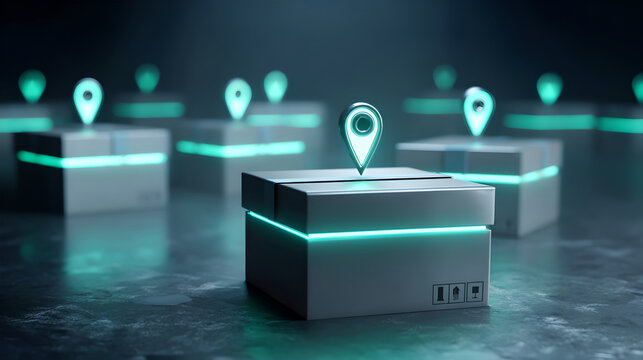Digital Parcels with Glowing GPS Location Pins