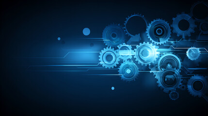 Obraz premium Digital Technology Background with Glowing Gears and Lines