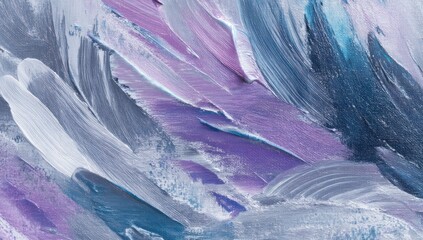Silver, lavender, and navy blue strokes form a smooth abstract design with rich, vibrant colors.