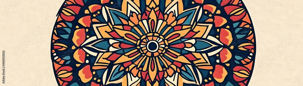 Poster vibrant circular design with intricate floral patterns.