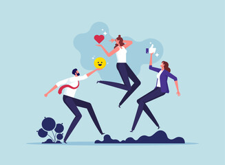 Social media marketing concept, business team catch positive reactions in social networks