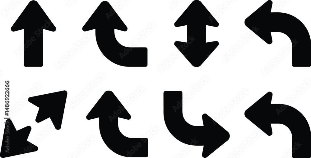 Poster simple and versatile black arrows illustration set representing direction guidance and navigation