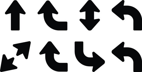 Simple and versatile black arrows illustration set representing direction guidance and navigation