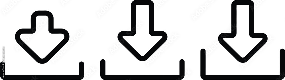 Poster three outline download icons representing downloading uploading transferring and data operations