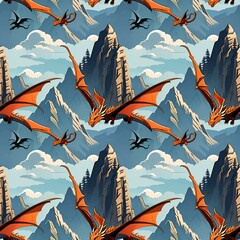 illustrated dragons flying over mountains