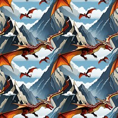 illustrated dragons flying over mountains