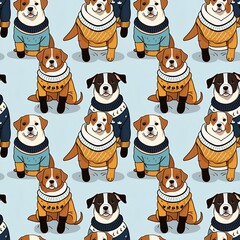 illustrated dogs wearing sweaters and boots