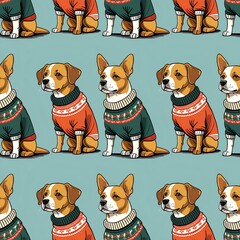 illustrated dogs wearing sweaters and boots