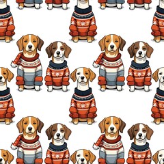 illustrated dogs wearing sweaters and boots