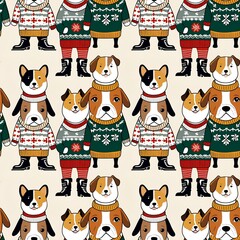 illustrated dogs wearing sweaters and boots