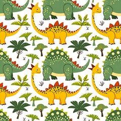 illustrated dinosaurs in a childlike style