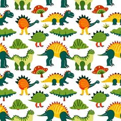 illustrated dinosaurs in a childlike style