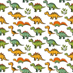 illustrated dinosaurs in a childlike style